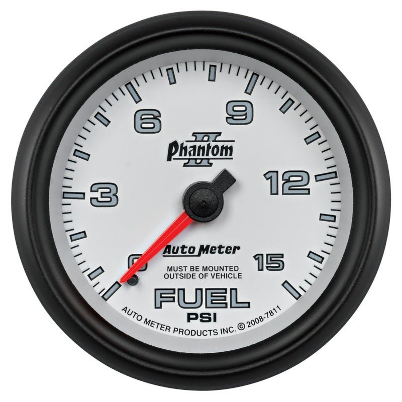Autometer Phantom II 2-5/8in 0-15PSI Mechanical Fuel Pressure Gauge AutoMeter Gauges