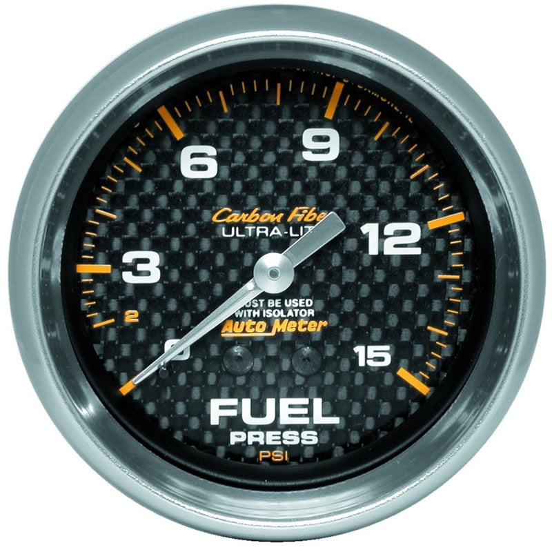 AutoMeter Gauge Fuel Pressure 2-5/8in. 15PSI Mech. Incl. Isolator Carbon Fiber AutoMeter Gauges