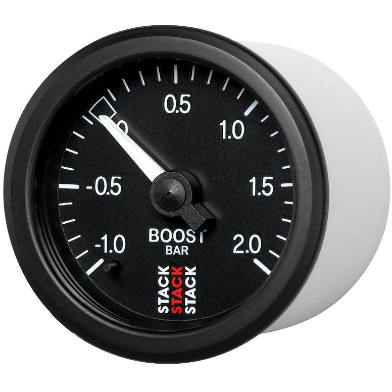 Autometer Stack 52mm -1 to +2 Bar T-Fitting 0.187in Barb (M) Mechanical Boost Pressure Gauge - Black AutoMeter Gauges