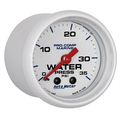 Autometer Marine White 2-1/16in 35 PSI Mechanical Water Pressure Gauge AutoMeter Gauges