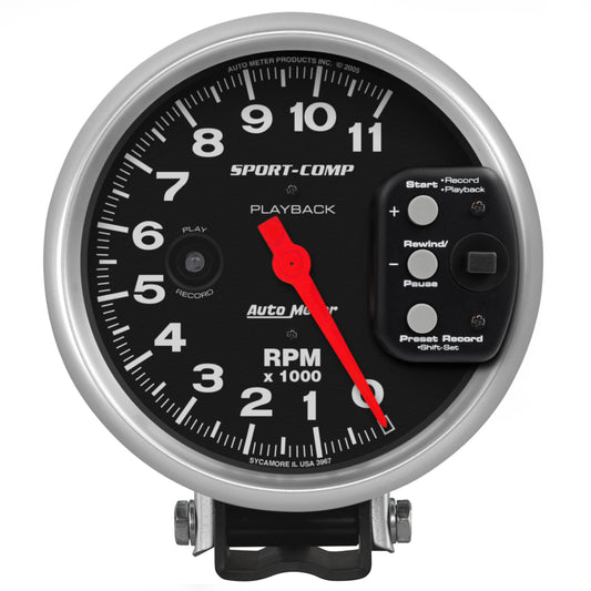 Autometer Sport-Comp Tachometer 5in 11K RPM Pedestal with RPM playback AutoMeter Gauges