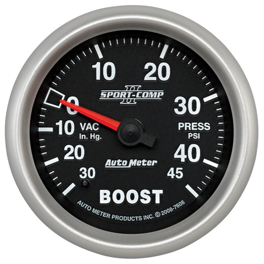 Autometer Sport-Comp II VAC/Boost 2 5/8in 30 IN HG-45PSI Mechanical Gauge AutoMeter Gauges