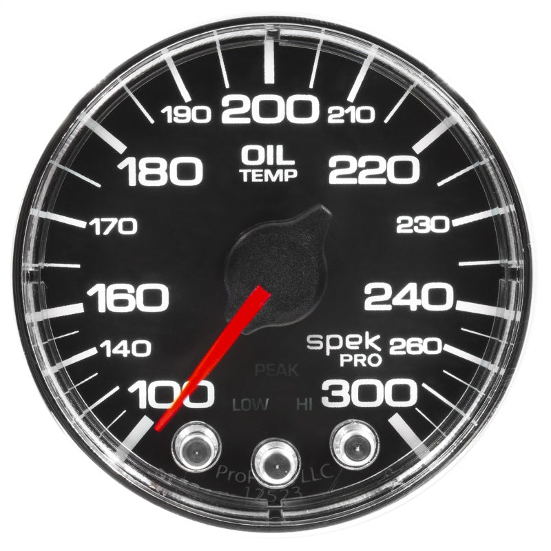 Autometer Spek-Pro Gauge Oil Temp 2 1/16in 300f Stepper Motor W/Peak & Warn Blk/Chrm AutoMeter Gauges