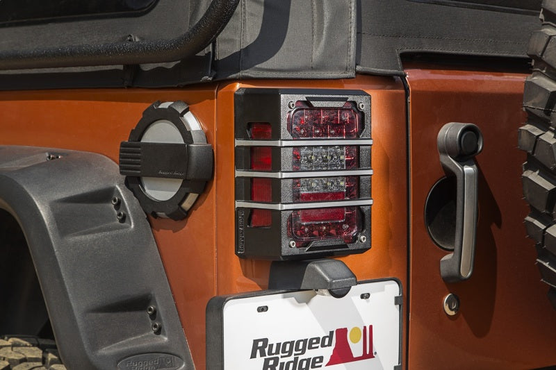 Rugged Ridge 07-18 Jeep Wrangler JK Brushed Black Elite Tail Light Guards Rugged Ridge Light Covers and Guards