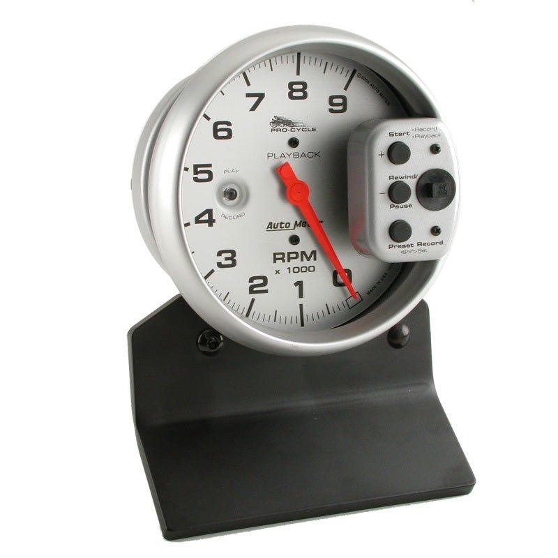 Autometer Pro-Cycle Gauge Tach 5in 9K Rpm Pedestal W/ Rpm Playback Silver Pro-Cycle AutoMeter Gauges