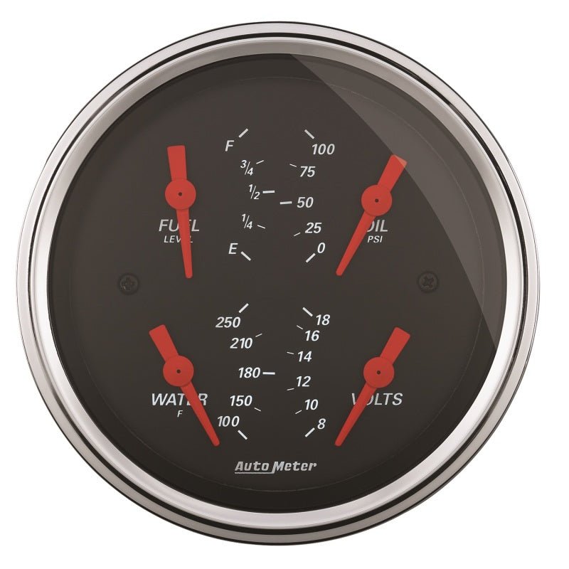 Autometer Designer Black 3.375in Quad Gauge - Fuel Level / Oil Pressure / Water Temp. / Voltmeter AutoMeter Gauges