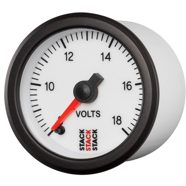 Autometer Stack 52mm 8-18V Pro Stepper Motor Battery Voltage Gauge - White AutoMeter Gauges