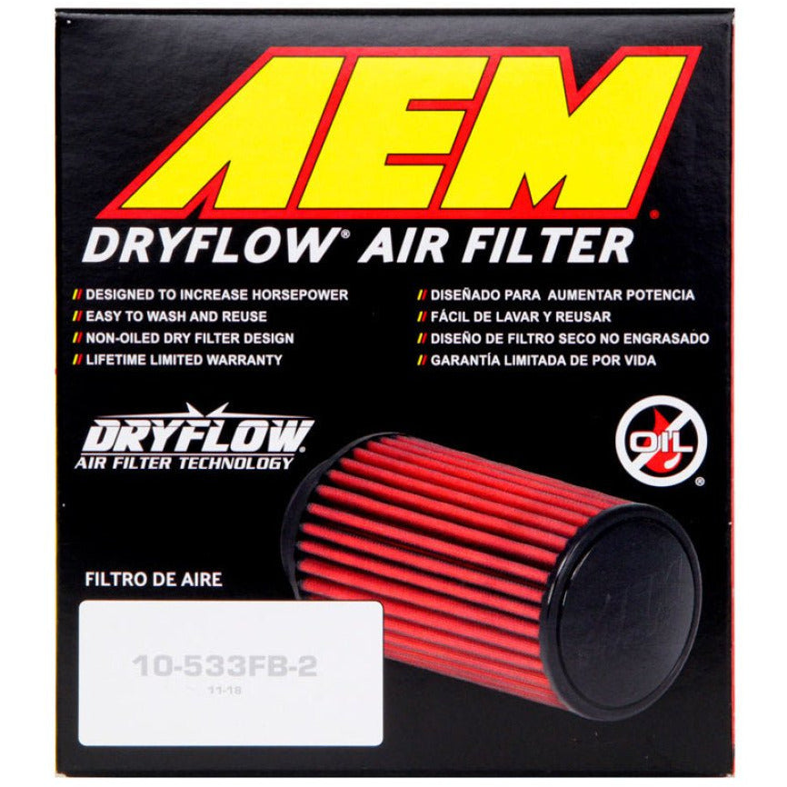 AEM DryFlow Air Filter 2-3/4in. Flange / 4in. OD / 5in. H / 10 Degree Flg. (Special Order) AEM Induction Air Filters - Universal Fit