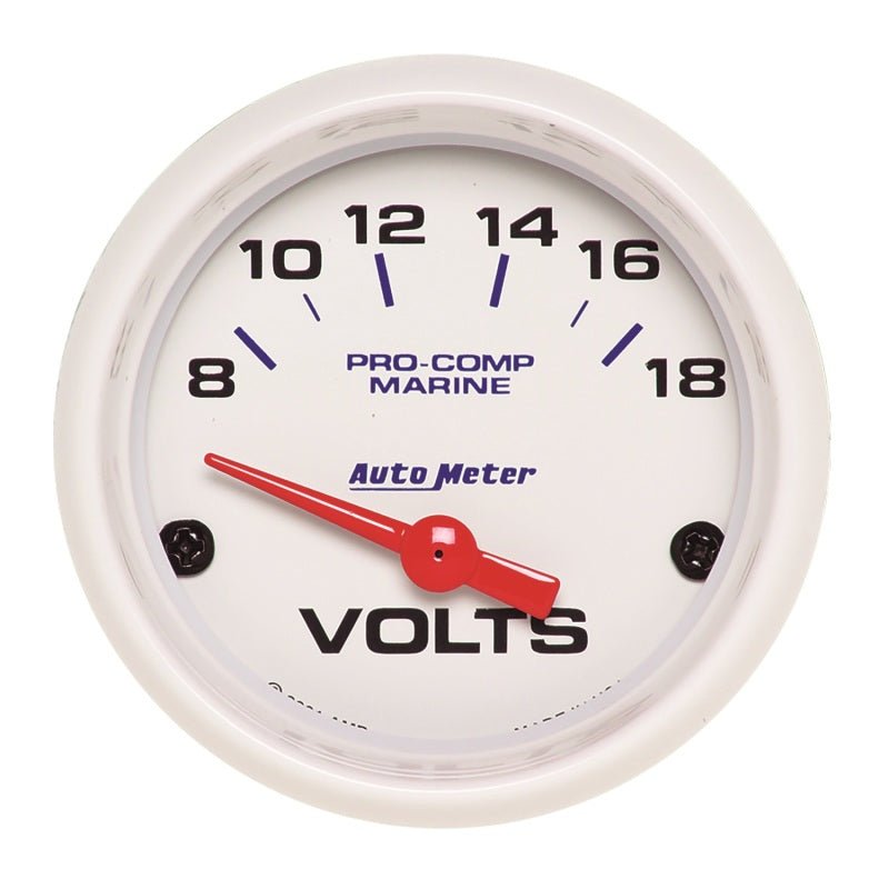 Autometer Marine White 2-1/16in 18V Electric Voltmeter Gauge AutoMeter Gauges