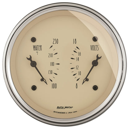 AutoMeter Gauge Dual Wtmp & Volt 3-3/8in. 250 Deg. F & 18V Elec Antq Beige AutoMeter Gauges