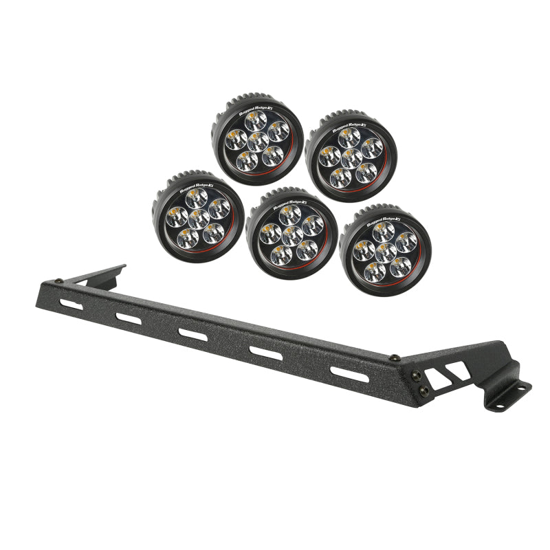 Rugged Ridge 07-18 Jeep Wrangler JK Black 5 Round LED Hood Mounted Light Bar Kit Rugged Ridge Light Strip LED