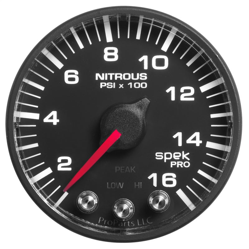 Autometer Spek-Pro Gauge Nitrous Press 2 1/16in 1600psi Stepper Motor W/Peak & Warn Blk/Blk AutoMeter Gauges