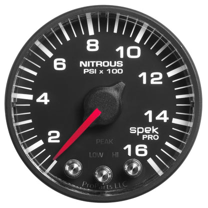 Autometer Spek-Pro Gauge Nitrous Press 2 1/16in 1600psi Stepper Motor W/Peak & Warn Blk/Blk AutoMeter Gauges