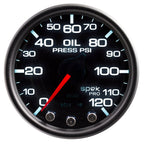 Autometer Spek-Pro Gauge Oil Press 2 1/16in 120psi Stepper Motor W/Peak & Warn Blk/Smoke/Blk AutoMeter Gauges