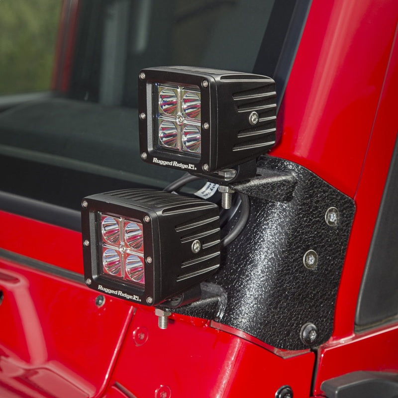 Rugged Ridge 97-06 Jeep Wrangler TJ/LJ 3in Square Dual A-Pillar LED Kit Rugged Ridge Light Bars & Cubes