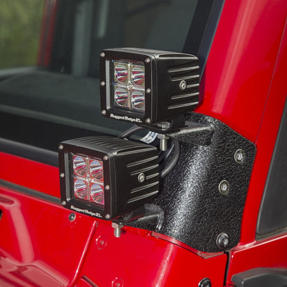 Rugged Ridge 97-06 Jeep Wrangler TJ/LJ 3in Square Dual A-Pillar LED Kit Rugged Ridge Light Bars & Cubes