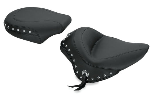 Mustang 11-13 Harley Blackline,12-17 Slim/Slim S Wide Stud Touring Solo Seat w/Studs - Black