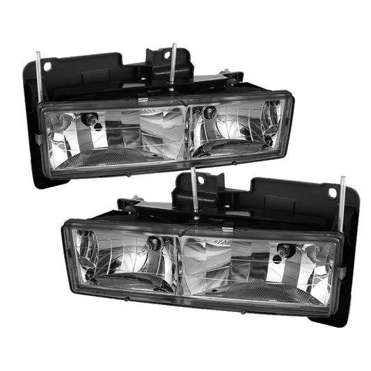 Xtune Chevy Suburban 88-98 Crystal Headlights Chrome HD-JH-CCK88-C SPYDER Headlights