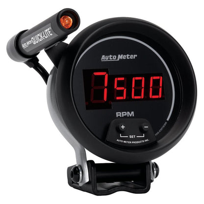 Autometer Quick-Lite Digital 10K RPM Pedestal Mount 3 3/4in Tachometer Black Dial w/ Red LED AutoMeter Gauges