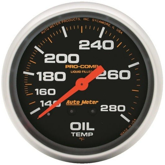 Autometer Liquid Filled Mechanical 66.7mm 140-280 deg F Oil Termperature Gauge Includes 12 ft Tubing AutoMeter Gauges