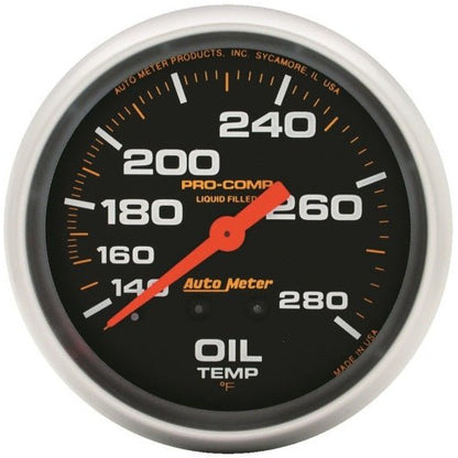 Autometer Liquid Filled Mechanical 66.7mm 140-280 deg F Oil Termperature Gauge Includes 12 ft Tubing AutoMeter Gauges