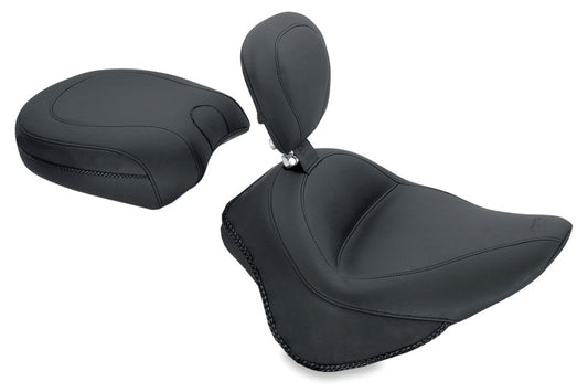 Mustang 11-13 Harley Blackline,12-17 Slim/Slim S Wide Touring Solo Seat w/Driver Backrest - Black