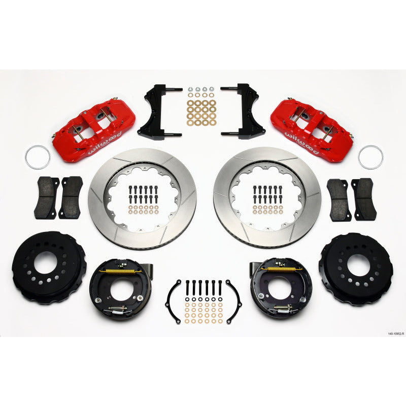 Wilwood AERO4 Rear P-Brake Kit 14.00in Red Ford 8.8 w/2.5in Offset-5 Lug Wilwood Big Brake Kits