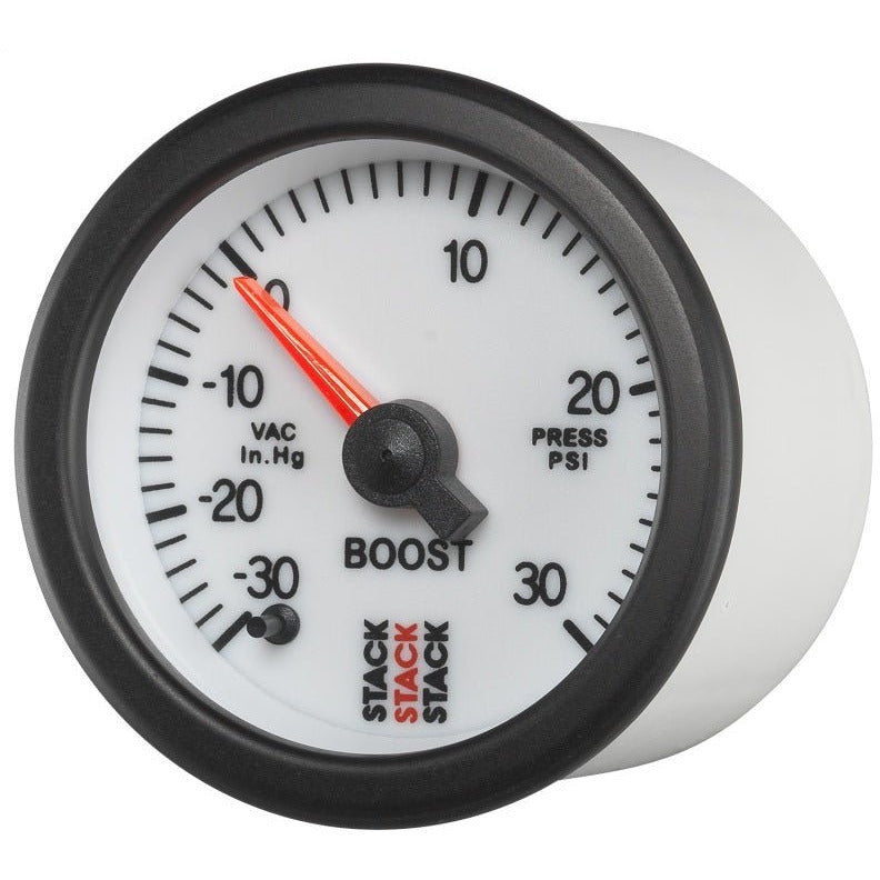 Autometer Stack 52mm -30INHG to +30 PSI (Incl T-Fitting) Pro Stepper Motor Boost Press Gauge - White AutoMeter Gauges