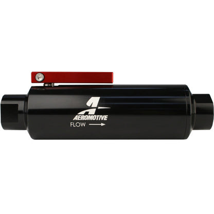 Aeromotive In-Line AN-10 Filter w/Shutoff Valve 100 Micron SS Element - Black Anodize Finish Aeromotive Fuel Filters