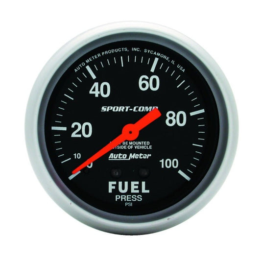 Autometer Sport-Comp 2 5/8in 100psi Mechanical Fuel Pressure Gauge AutoMeter Gauges