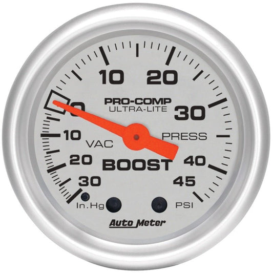 Autometer Ultra-Lite 52mm 30 IN HG/45 PSI Mechanical Boost/Vacuum Gauge AutoMeter Gauges