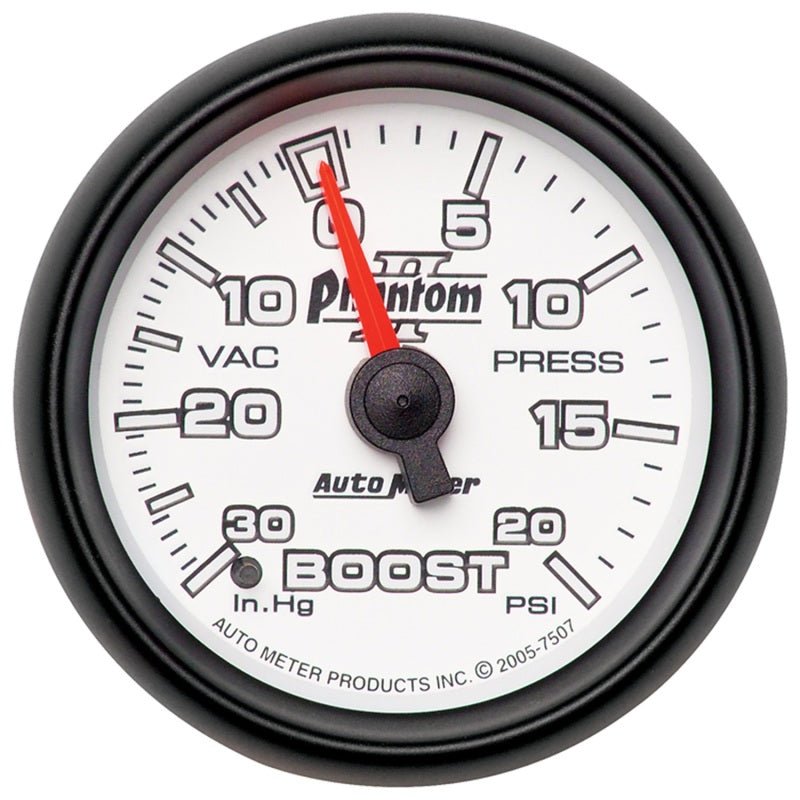 Autometer Phantom II 52.4mm Mechanical Vacuum / Boost Gauge 30 In. HG/20 PSI AutoMeter Gauges