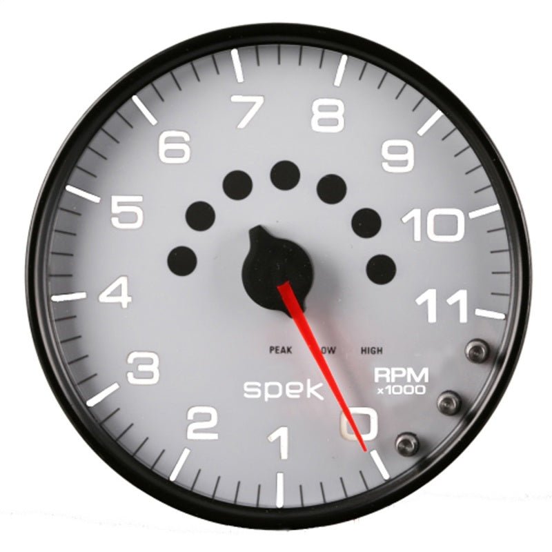 Autometer Spek-Pro Gauge Tachometer 5in 11K Rpm W/Shift Light & Peak Mem White/Black AutoMeter Gauges