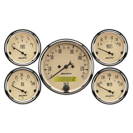 Autometer Antique Beige 5-Gauge Kit 3-1/8in Electrical Speedometer 190KPH AutoMeter Gauges