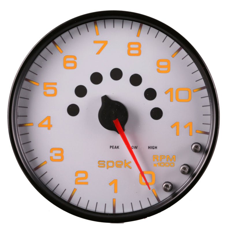 Autometer Spek-Pro Gauge Tachometer 5in 11K Rpm W/Shift Light & Peak Mem White/Black AutoMeter Gauges
