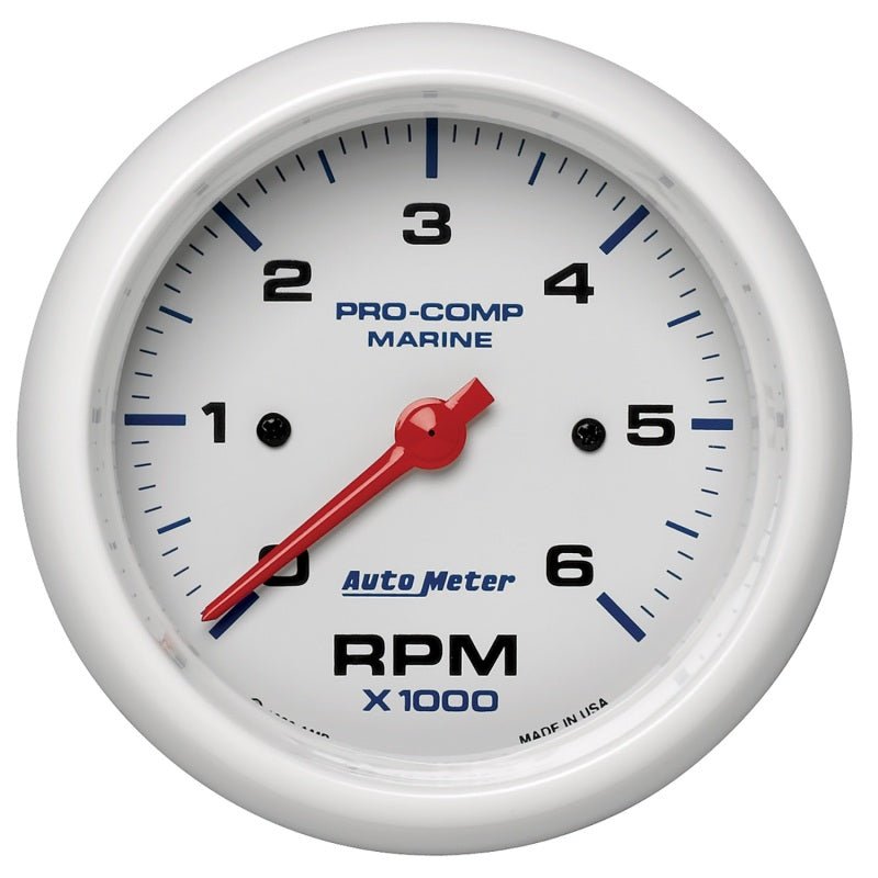 Autometer Marine White Ultra-Lite Gauge 3-3/8in Tachometer 6K RPM AutoMeter Gauges