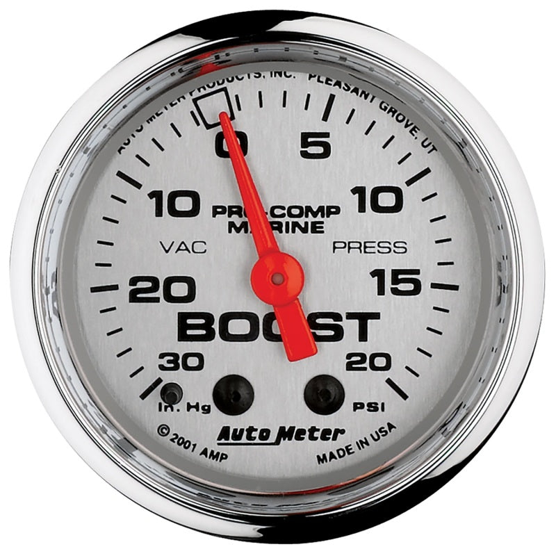 Autometer Marine Chrome Ultra-Lite 2-1/16in 0-30 HG / 0-20 PSI Vacuum / Boost Gauge AutoMeter Gauges