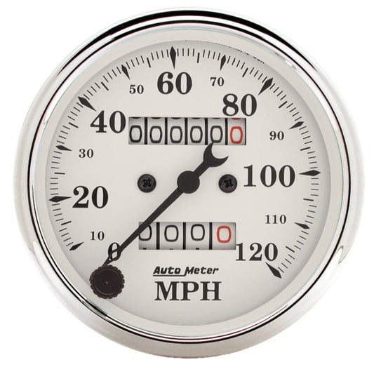 Auto Meter 3-1/8in 120MPH Mechanical Speedometer Old Tyme White Gauge AutoMeter Gauges