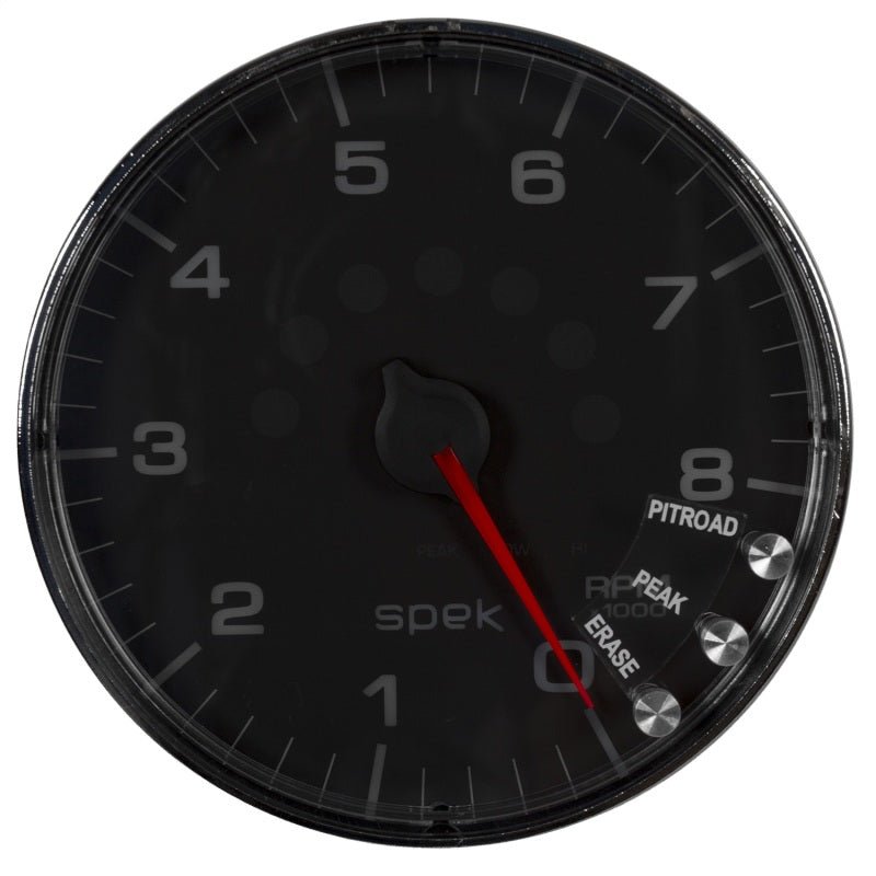 Autometer Spek-Pro Gauge Tachometer 5in 8K Rpm W/Shift Light & Peak Mem Black/Chrome AutoMeter Gauges