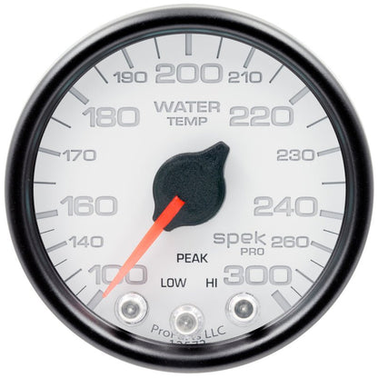 Autometer Spek-Pro Gauge Water Temp 2 1/16in 300f Stepper Motor W/Peak & Warn Wht/Blk AutoMeter Gauges