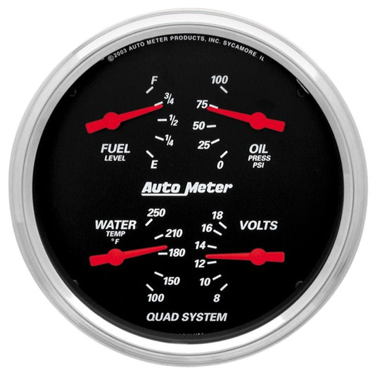 Autometer Designer Black 5in Quad Gauge - Fuel Level / Oil Pressure / Water Temperature / Voltmeter AutoMeter Gauges