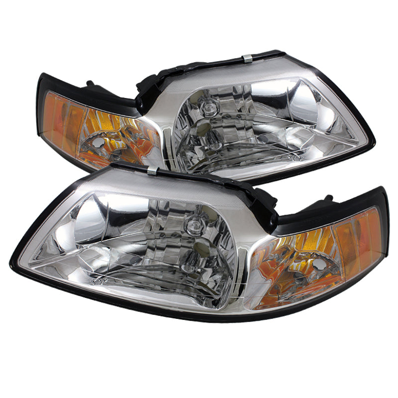 Xtune Ford MUStang 99-04 Amber Crystal Headlights Chrome HD-JH-FM99-AM-C SPYDER Headlights