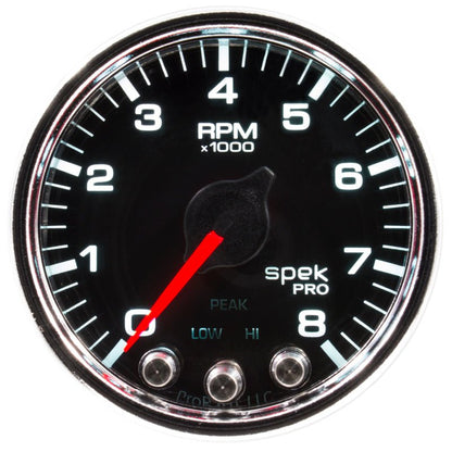 Autometer Spek-Pro Gauge Tach 2 1/16in 8K Rpm W/ Shift Light & Peak Mem Blk/Chrm AutoMeter Gauges