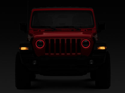 Raxiom 18-22 Jeep Wrangler JL/JT Axial 9-Inch LED Headlights w/RGB Halo- Blk Housing (Clear Lens)