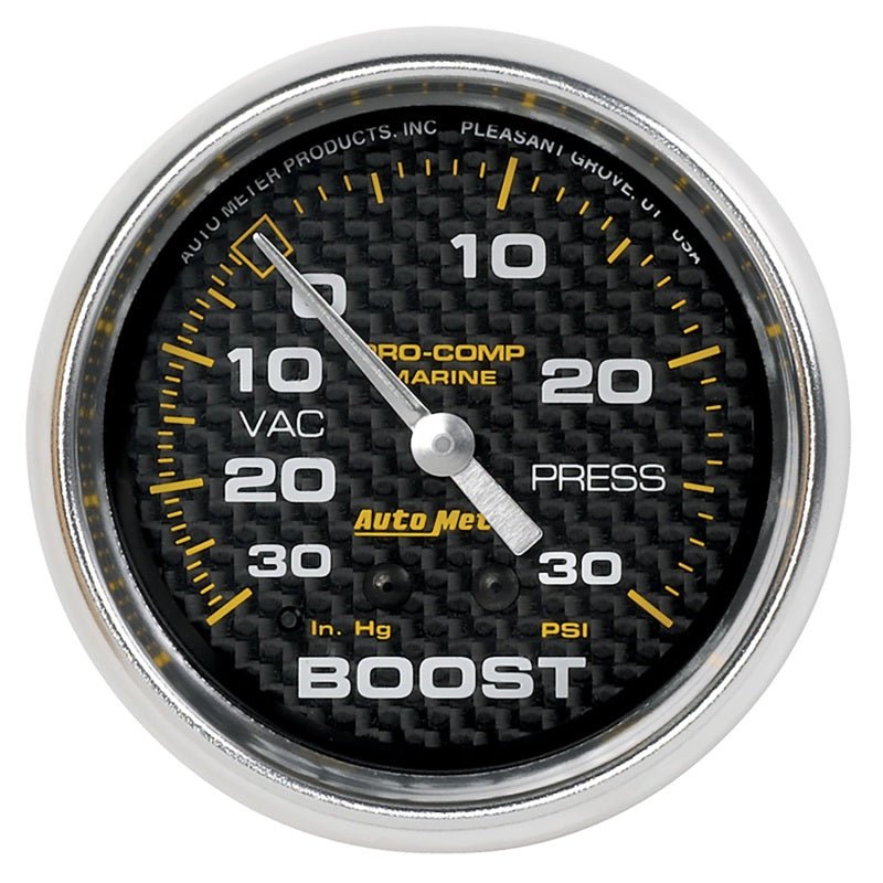 Autometer Marine Carbon Fiber Gauge 2-5/8in Mechanical Vacuum/Boost Gauge 30INHG-30PSI AutoMeter Gauges