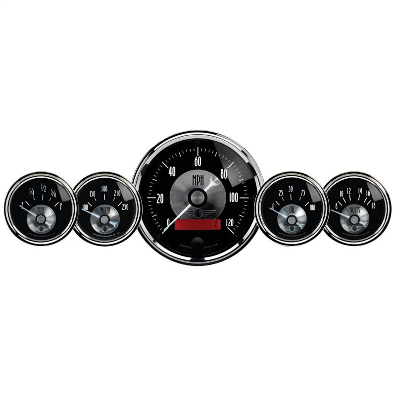 AutoMeter Gauge Kit 5 Pc 3-3/8in. & 2-1/16in. Elec Speedo W/Lcd Odo Prestige Blk. Diamond AutoMeter Gauges