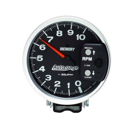 Autometer 5 inch 10,000 RPM w/ Peak Memory Pedestal Tachometer Auto Gage - Black AutoMeter Gauges