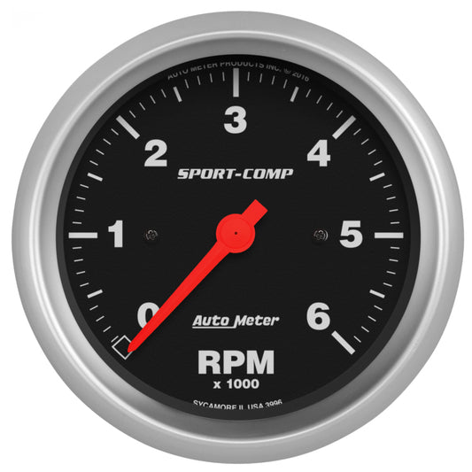 AutoMeter Sport-Comp 3-3/8in. 0-6K RPM In-Dash Tachometer Gauge AutoMeter Gauges
