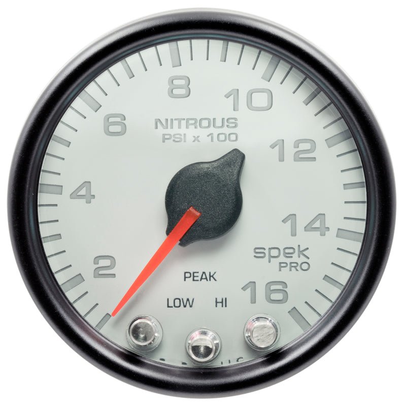 Autometer Spek-Pro Gauge Nitrous Press 2 1/16in 1600psi Stepper Motor W/Peak & Warn Wht/Blk AutoMeter Gauges