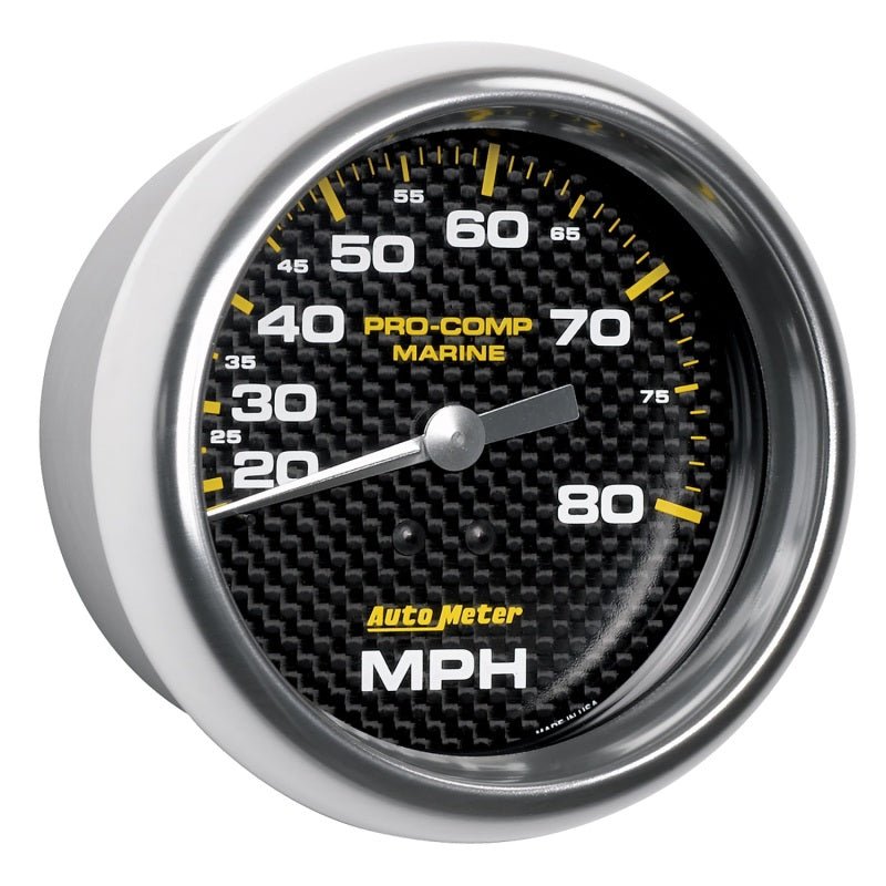 Autometer Gauge Speedometer 3-3/8in 80MPH Mechanical Marine Carbon Fiber AutoMeter Uncategorized